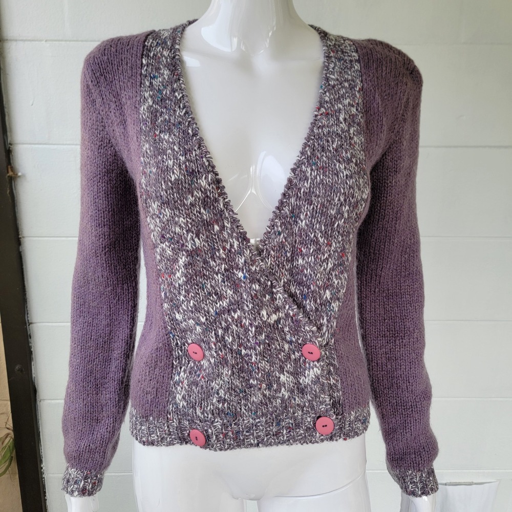 Vintage 80s Valentine O'Neil Purple Cardigan Women's S Cottagecore Wool Blend